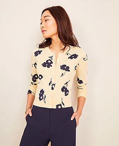 Shop Ann Taylor Floral Ann Cardigan In Soft Daffodil