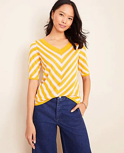 Shop Ann Taylor Chevron V-neck Sweater In Yellow Gold
