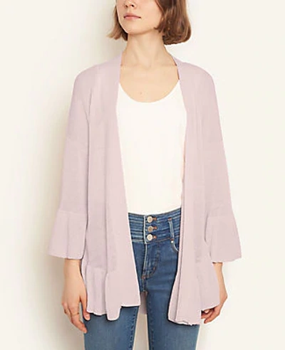 Shop Ann Taylor Linen Blend Ruffle Cardigan In Soft Seashell