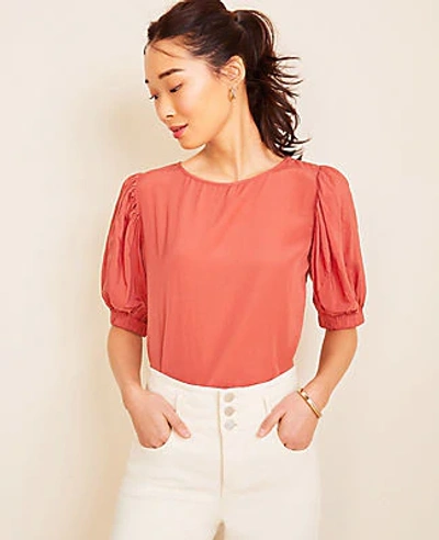 Shop Ann Taylor Petite Tie Back Puff Sleeve Top In Marsala Red