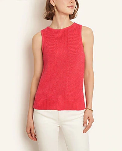 Shop Ann Taylor Ribbed Sweater Shell Top In Hot Hibiscus