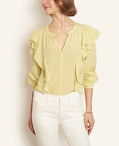 Shop Ann Taylor Bobble Trim Ruffle Popover Top In Muted Yellow