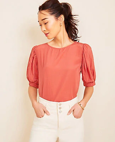 Shop Ann Taylor Tie Back Puff Sleeve Top In Marsala Red