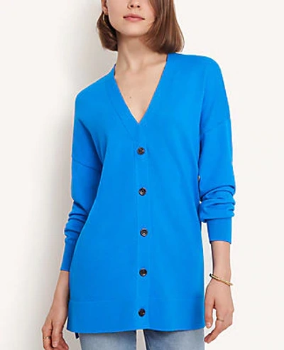 Shop Ann Taylor V-neck Boyfriend Cardigan In Deep Cerulean