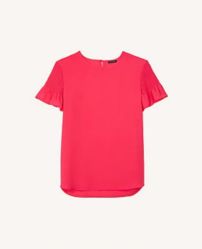 Shop Ann Taylor Smocked Ruffle Sleeve Tee In Exotic Pink