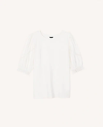 Shop Ann Taylor Lace Trim Puff Sleeve Top In Winter White