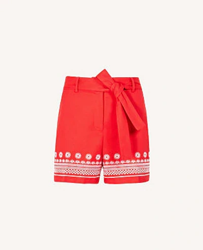 Shop Ann Taylor The Embroidered Belted Short In Red Carnation