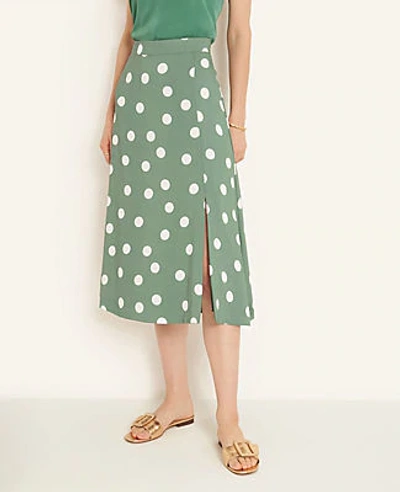 Shop Ann Taylor Summer Dot Front Slit Skirt In Fresh Green