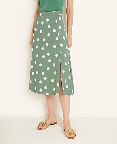 Shop Ann Taylor Tall Summer Dot Front Slit Skirt In Fresh Green