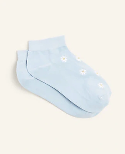 Shop Ann Taylor Embroidered Daisy Crew Socks In Blue Multi