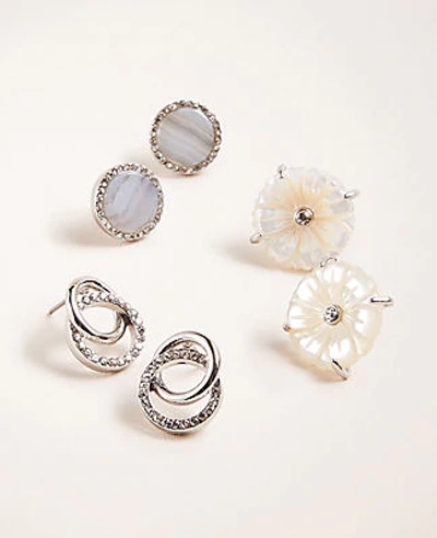 Shop Ann Taylor Floral Sparkle Stud Earring Set In Silver