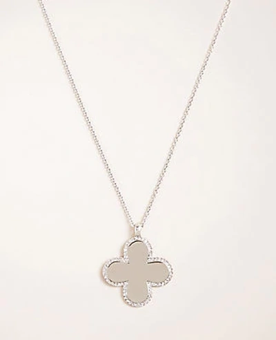Shop Ann Taylor Pave Clover Pendant Necklace In Silver