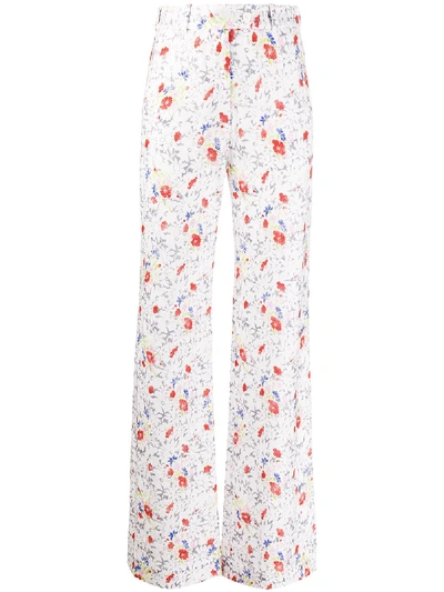 Shop Missoni Floral-print High-waisted Trousers In White