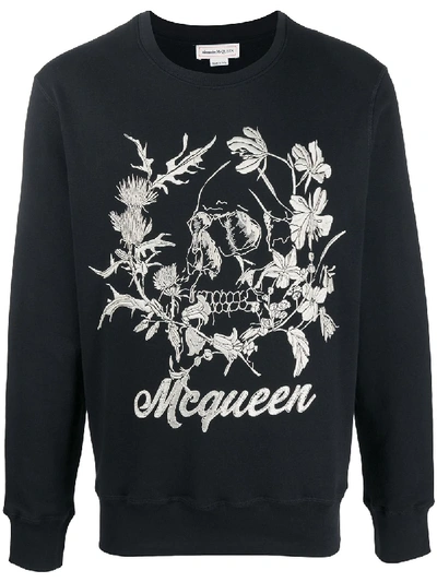 Shop Alexander Mcqueen Skull Embroidery Sweatshirt In Black