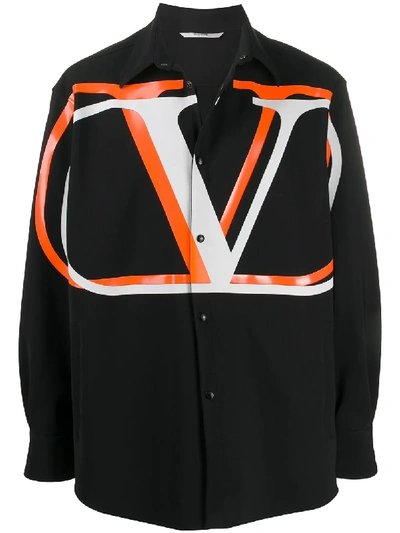 Shop Valentino Vlogo Print Shirt Jacket In Black