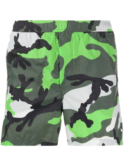 Shop Valentino Camouflage Print Swim Shorts In Green