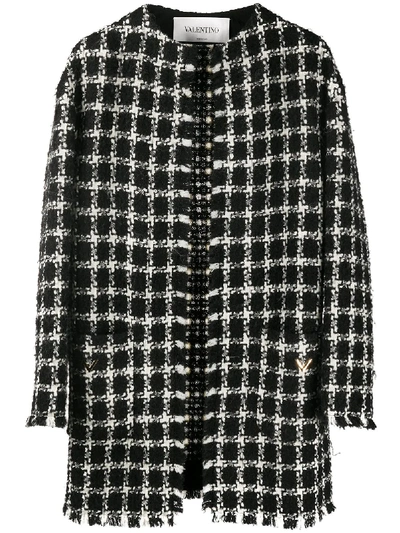 Shop Valentino Tweed Checkered Vgold Coat In Black