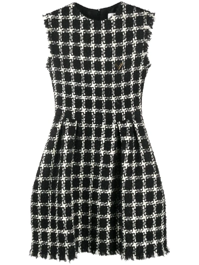 Shop Valentino Tweed Checkered Sleeveless Dress In Black