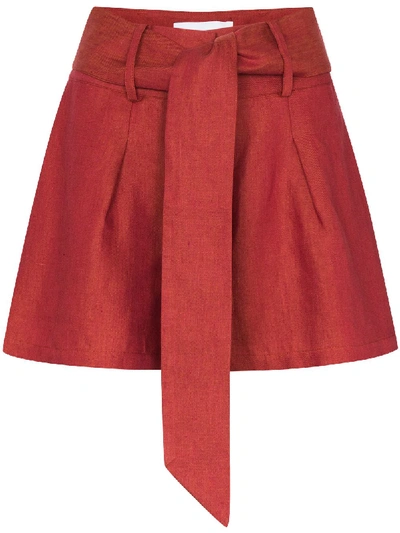 Shop Bondi Born Tie-waist Linen Shorts In Red