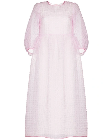 Shop Cecilie Bahnsen Karmen Puff-sleeve Midi Dress In Pink