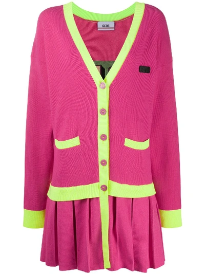 Shop Gcds Contrast Stripe Cardigan In Pink