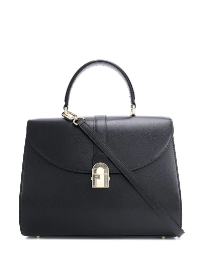 Shop Furla Top Handle Foldover Top Tote Bag In Black