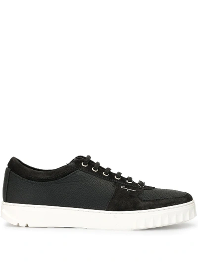 Shop Ferragamo Panelled Low-top Sneakers In Black
