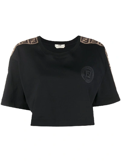 Shop Fendi Ff Stripe Cropped T-shirt In Black