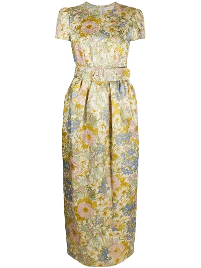 Shop Zimmermann Super Eight Brocade Midi Dress In Yellow