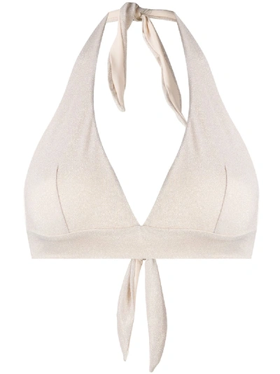 Shop Mc2 Saint Barth Lurex Halterneck Bikini Top In Gold