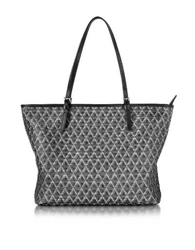 Shop Lancaster Ikon Printed Coated Canvas And Leather Tote In Black