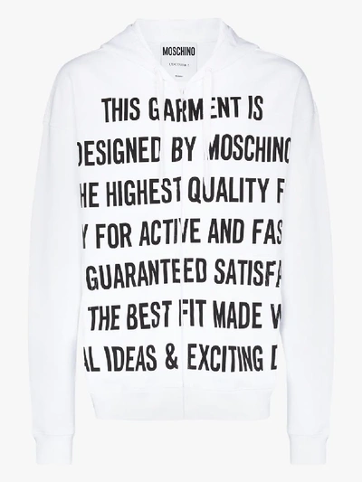 Shop Moschino Zip-up Text Print Hoodie In White