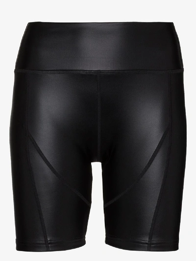 Shop Danielle Guizio Black Faux Leather Cycling Shorts