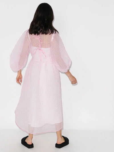 Shop Cecilie Bahnsen Karmen Pouf Sleeve Silk Midi Dress In Pink
