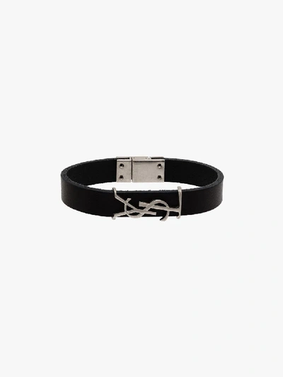Shop Saint Laurent Black Opyum Leather Bracelet