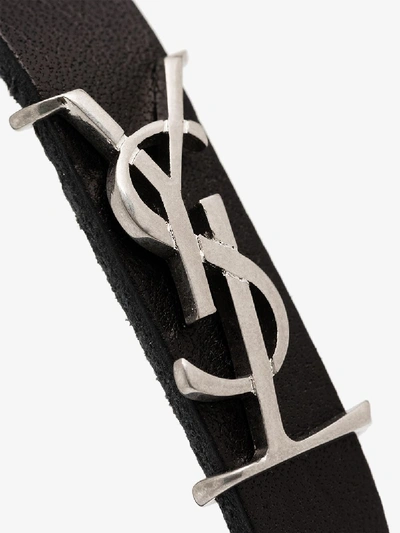 Shop Saint Laurent Black Opyum Leather Bracelet