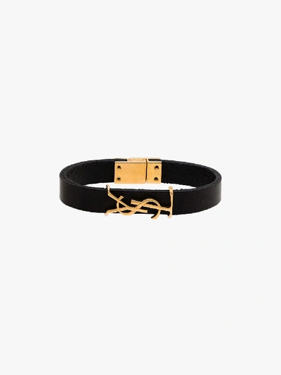 Shop Saint Laurent Black Opyum Leather Bracelet