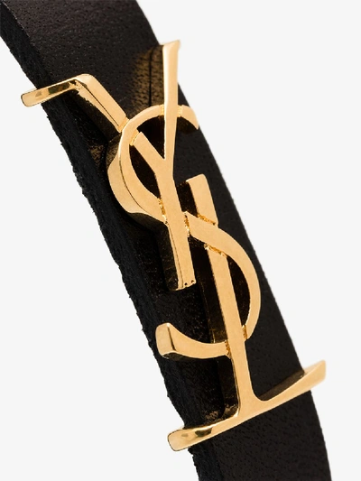 Shop Saint Laurent Black Opyum Leather Bracelet