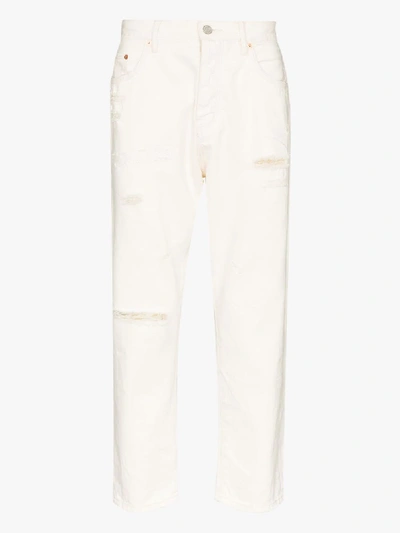 Shop Purple Brand P003 Distressed Tapered Leg Jeans In White