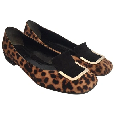 Pre-owned Fendi Pony-style Calfskin Ballet Flats In Brown