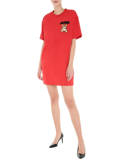 Shop Moschino Round Neck Dress In Red