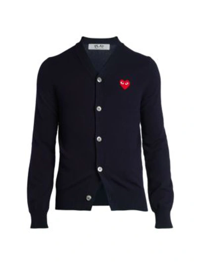 Shop Comme Des Garçons Play Wool Heart Cardigan In Blue