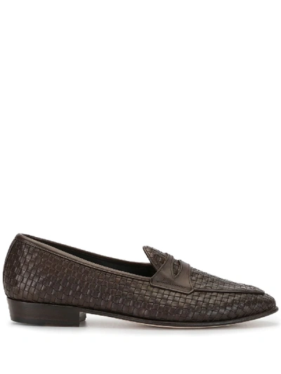 Shop Baudoin & Lange Classic Penny Woven Loafers In Brown