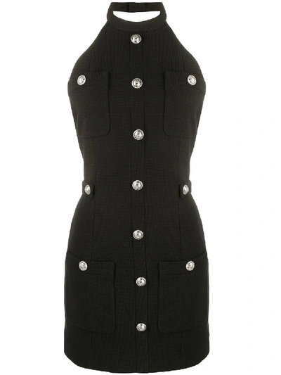 Shop Balmain Short Button-up Dress In Black