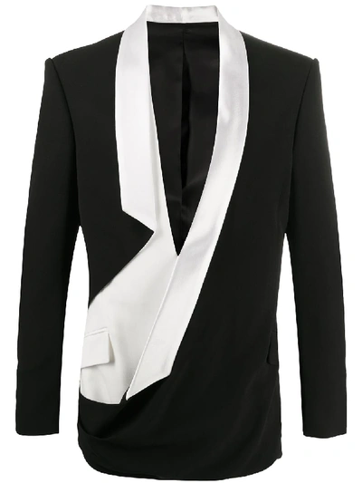 Shop Balmain Draped Tailored Blazer In Black