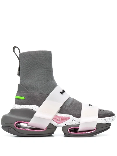 Shop Balmain Bbold Sock-style Sneakers In Grey