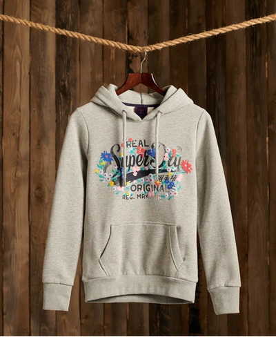 Shop Superdry Real Originals Floral Hoodie In Grey