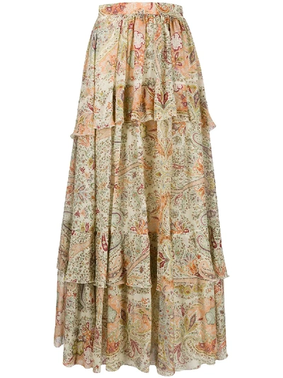 Shop Etro Layered Paisley-print Maxi Skirt In Neutrals