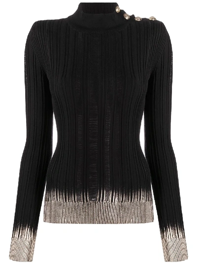 Shop Balmain Buttoned Knit Jumper In Black