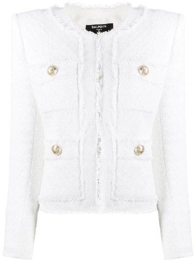 Shop Balmain Tweed Jacket In White